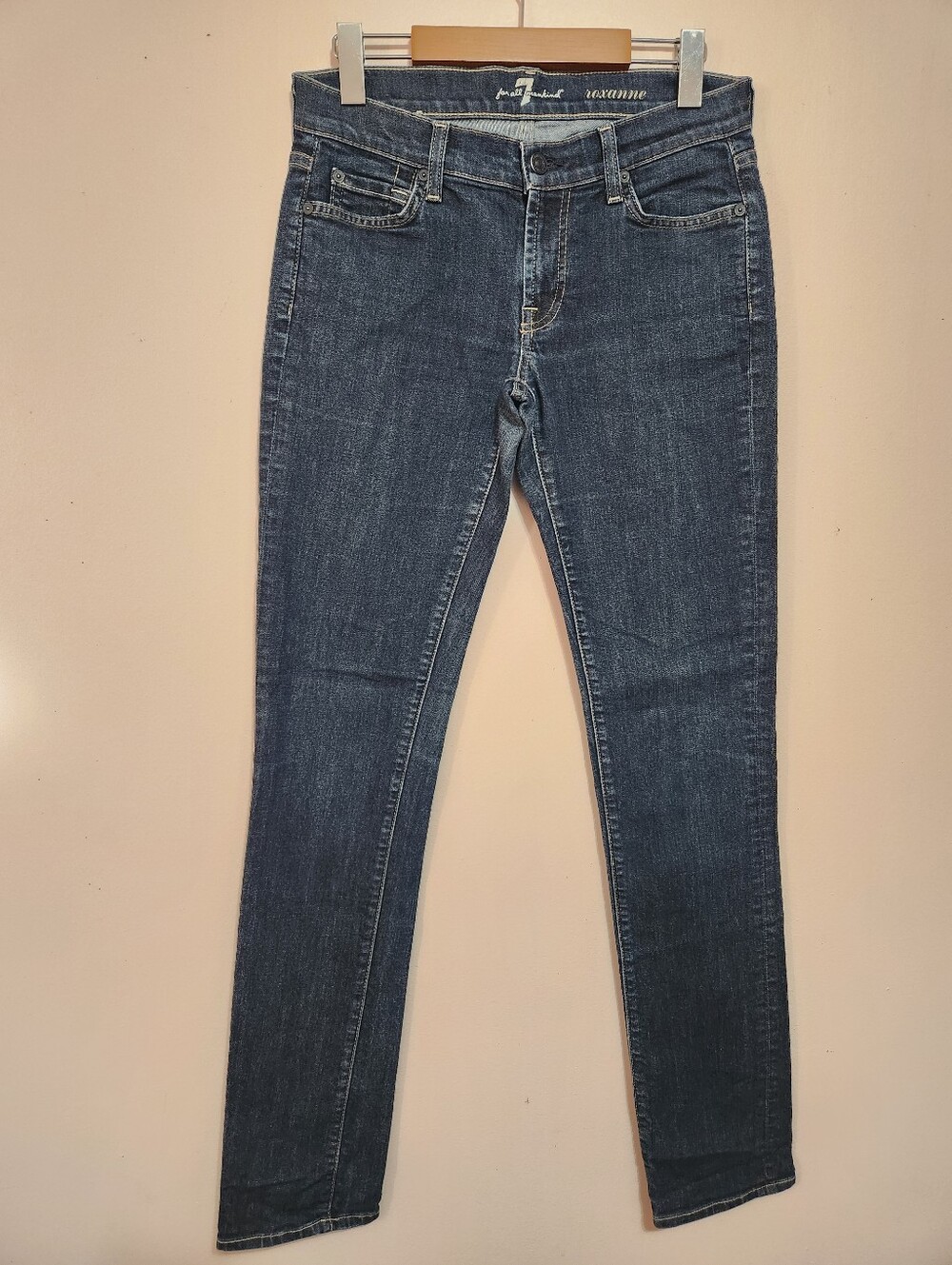 7 For All Mankind Roxanne Dark Wash Low Rise Slim Jeans Size 27 Y2K McBling